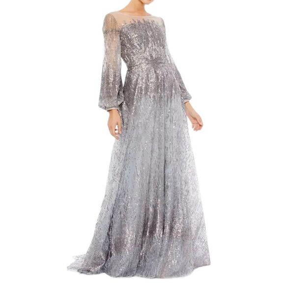 Mac Duggal 20307 Jewel Encrusted Long Sleeve A-Line Gown| Size 10 - Picture 2 of 15